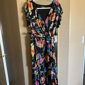 Womens Sam Edelman Rainbow Floral Faux Wrap Dress with Tie Waist Ruffle Sleeves